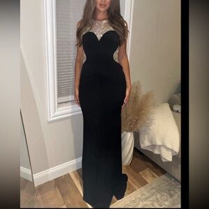 Jovani Elegant Black and Gold Evening Gown